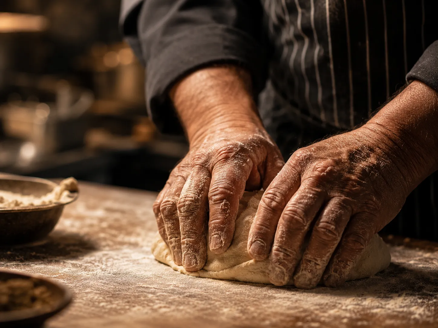 Manos preparando alimentos con dedicación artesanal