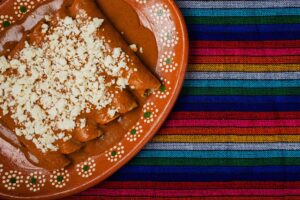 Enchiladas with red pipian. Typical Mexican food.